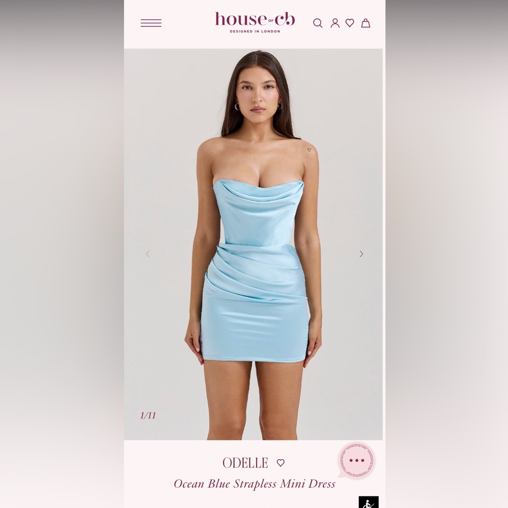 HOUSE OF CB 'Odelle' Ocean Blue Strapless Mini Dress/Size M(T)-US 6-8